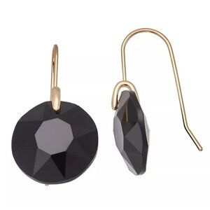Nine West Gold Tone Jet Black French Wire Drop Pierced Earrings
